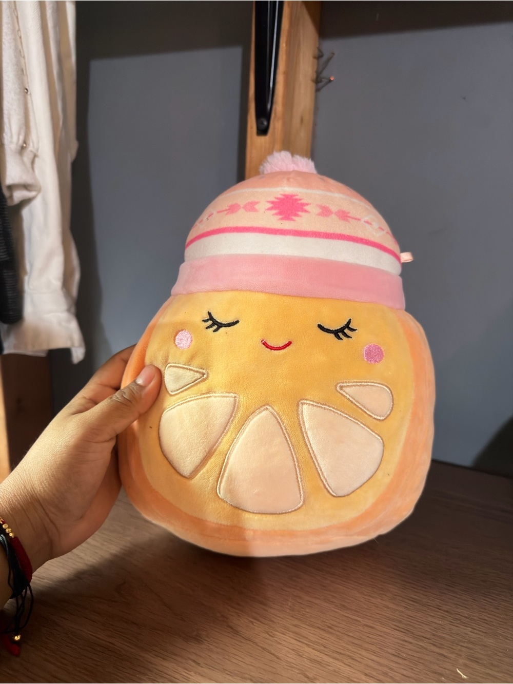 Kids Plush Citrus Slice Bag with Pink Beanie
